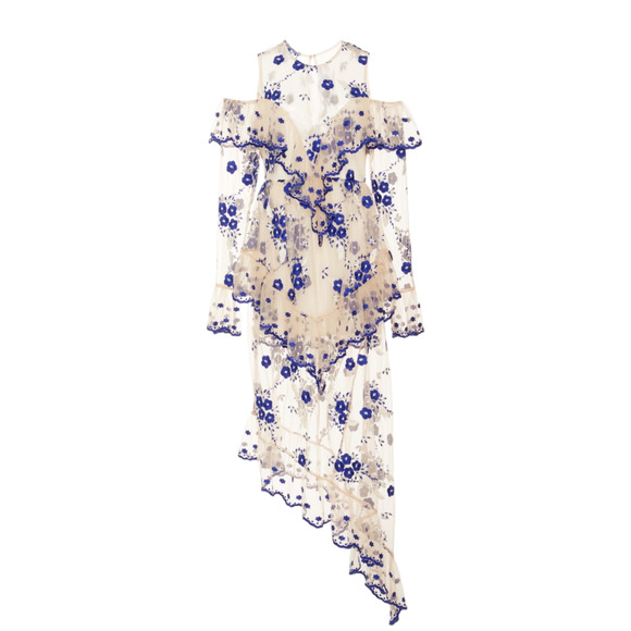 Alice McCall Dress Mirage Gown Nude Blue Low High US 4 Asymmetric Ruffle White - Picture 4 of 12